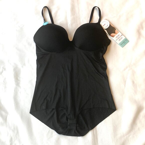 Assets by Spanx Low Back Cupped Shaping Bodysuit Women's 1X Very Black 10199 NWT - Picture 1 of 9